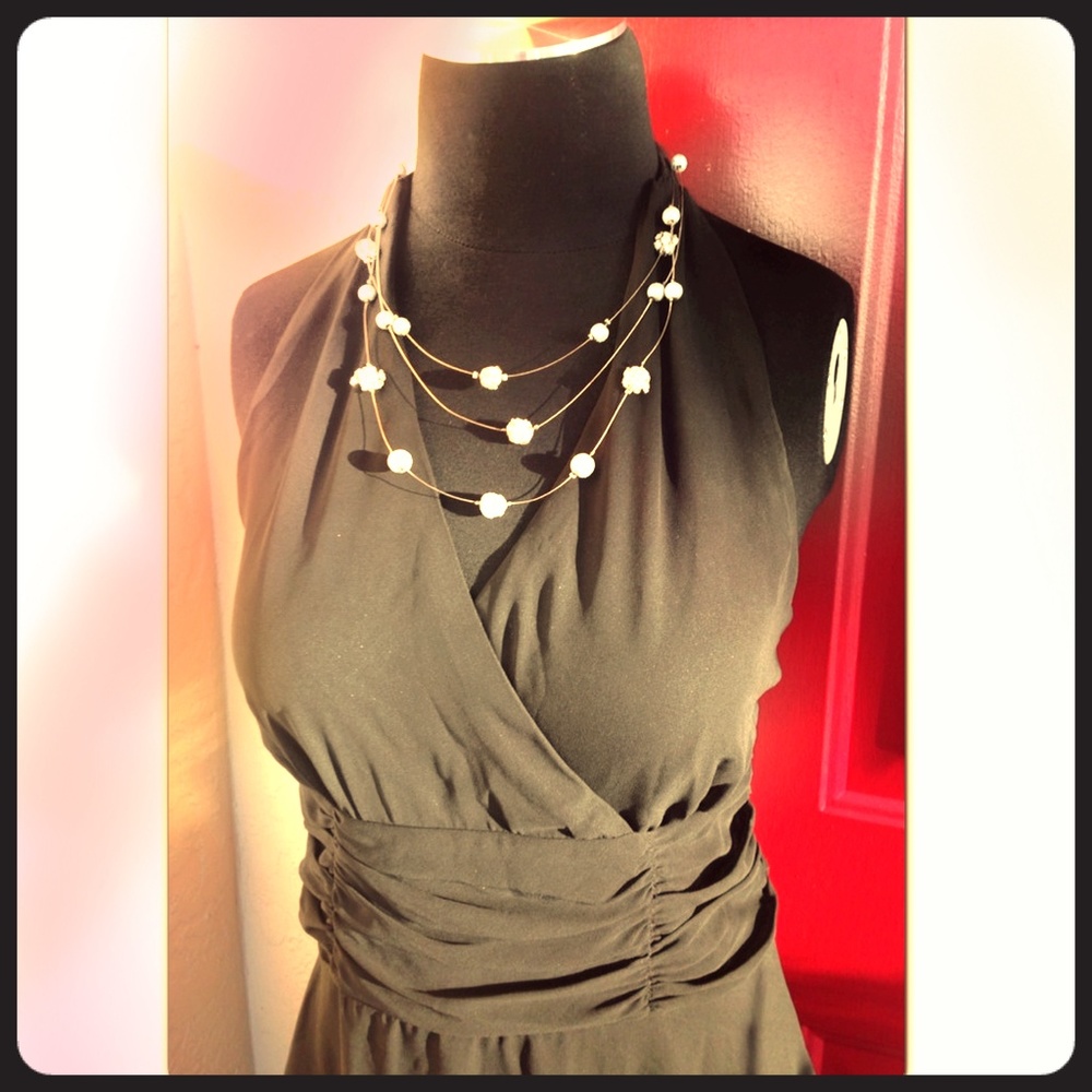 Little black halter dress w/ sheer fabric o